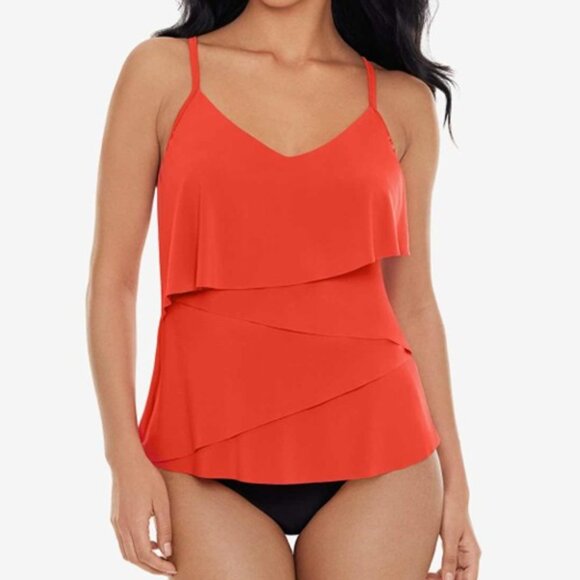 Magicsuit by Miraclesuit Chloe Tankini Swimsuit Top Persimmon Orange Size 10 NEW